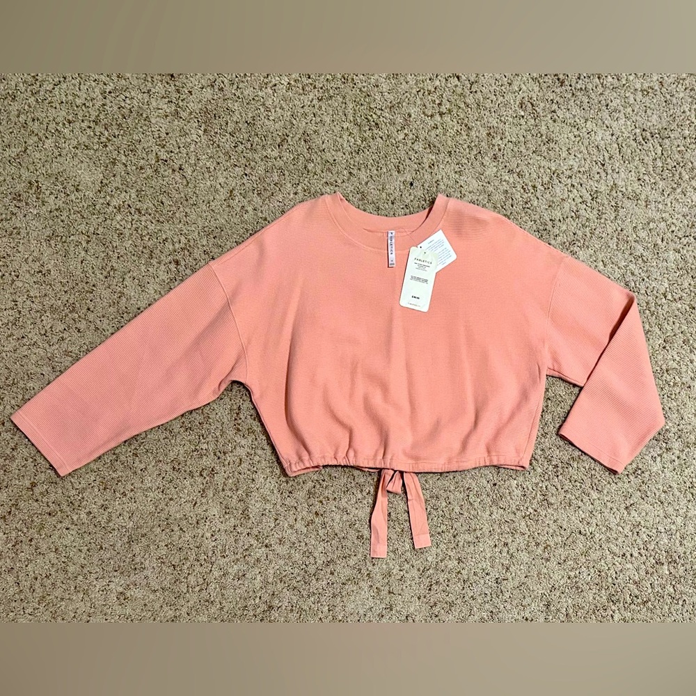 Fabletics Women’s Anna Tie-Back Waffle Sweatshirt. Tuscany Clay. Size M/8. NWT!